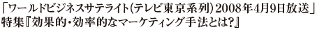 「ワールドビジネスサテライト（テレビ東京系列）2008年4月9日放送」特集『効果的・効率的なマーケティング手法とは？』